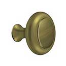 Deltana [KRB175U5] Solid Brass Cabinet Knob - Round w/ Groove Series - Antique Brass Finish - 1 3/4&quot; Dia.