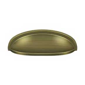 Deltana [K407U5] Solid Brass Cabinet Cup Pull - Elongated - Antique Brass Finish - 3" C/C - 4 5/8" L
