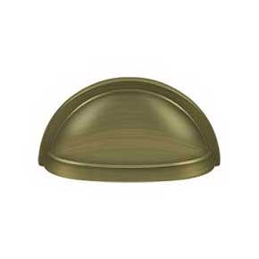 Deltana [K43U5] Solid Brass Cabinet Cup Pull - Oval Shell - Antique Brass Finish - 3" C/C - 3 1/2" L
