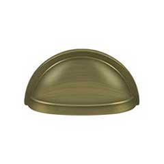 Deltana [K43U5] Solid Brass Cabinet Cup Pull - Oval Shell - Antique Brass Finish - 3&quot; C/C - 3 1/2&quot; L