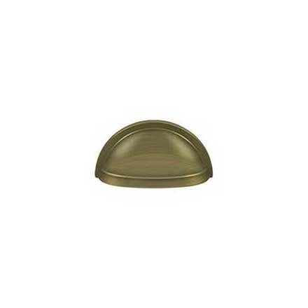 Deltana [K43U5] Solid Brass Cabinet Cup Pull - Oval Shell - Antique Brass Finish - 3" C/C - 3 1/2" L
