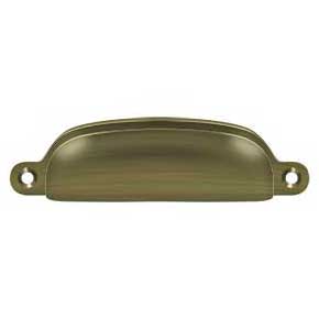 Deltana [SHP29U5] Solid Brass Cabinet Cup Pull - Exposed - Antique Brass Finish - 3 5/8" C/C - 4 1/8" L