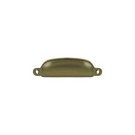 Deltana [SHP29U5] Solid Brass Cabinet Cup Pull - Exposed - Antique Brass Finish - 3 5/8" C/C - 4 1/8" L