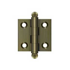 Deltana [CH1515U5] Solid Brass Cabinet Door Butt Hinge - Ball Tip - Square Corner - Antique Brass Finish - Pair - 1 1/2" H x 1 1/2" W