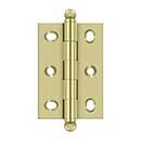 Deltana [CHA2517U3-UNL] Solid Brass Cabinet Door Butt Hinge - Ball Tip - Square Corner - Adjustable - Polished Brass (Unlacquered) Finish - Pair - 2 1/2" H x 1 3/4" W