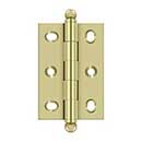 Deltana [CHA2517U3-UNL] Solid Brass Cabinet Door Butt Hinge - Ball Tip - Square Corner - Adjustable - Polished Brass (Unlacquered) Finish - Pair - 2 1/2&quot; H x 1 3/4&quot; W