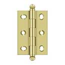 Deltana [CHA2517U3] Solid Brass Cabinet Door Butt Hinge - Ball Tip - Square Corner - Adjustable - Polished Brass Finish - Pair - 2 1/2" H x 1 3/4" W