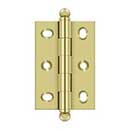 Deltana [CHA2517U3] Solid Brass Cabinet Door Butt Hinge - Ball Tip - Square Corner - Adjustable - Polished Brass Finish - Pair - 2 1/2&quot; H x 1 3/4&quot; W