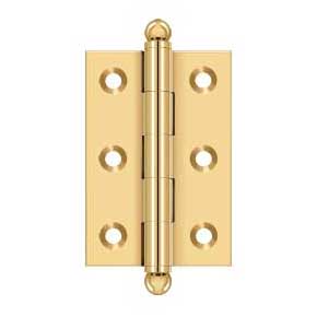 Deltana [CH2517CR003] Solid Brass Cabinet Door Butt Hinge - Ball Tip - Square Corner - Polished Brass (PVD) Finish - Pair - 2 1/2" H x 1 11/16" W