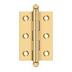 Deltana [CH2517CR003] Solid Brass Cabinet Door Butt Hinge - Ball Tip - Square Corner - Polished Brass (PVD) Finish - Pair - 2 1/2&quot; H x 1 11/16&quot; W