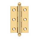 Deltana [CH2517CR003] Solid Brass Cabinet Door Butt Hinge - Ball Tip - Square Corner - Polished Brass (PVD) Finish - Pair - 2 1/2&quot; H x 1 11/16&quot; W