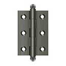 Deltana [CH2517U15A] Solid Brass Cabinet Door Butt Hinge - Ball Tip - Square Corner - Antique Nickel Finish - Pair - 2 1/2&quot; H x 1 11/16&quot; W