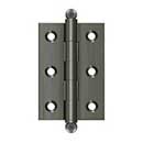 Deltana [CH2517U15A] Solid Brass Cabinet Door Butt Hinge - Ball Tip - Square Corner - Antique Nickel Finish - Pair - 2 1/2" H x 1 11/16" W