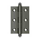 Deltana [CH2517U15A] Solid Brass Cabinet Door Butt Hinge - Ball Tip - Square Corner - Antique Nickel Finish - Pair - 2 1/2" H x 1 11/16" W