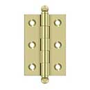 Deltana [CH2517U3-UNL] Solid Brass Cabinet Door Butt Hinge - Ball Tip - Square Corner - Polished Brass (Unlacquered) Finish - Pair - 2 1/2" H x 1 11/16" W