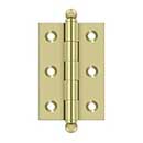 Deltana [CH2517U3-UNL] Solid Brass Cabinet Door Butt Hinge - Ball Tip - Square Corner - Polished Brass (Unlacquered) Finish - Pair - 2 1/2&quot; H x 1 11/16&quot; W
