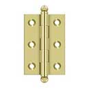 Deltana [CH2517U3] Solid Brass Cabinet Door Butt Hinge - Ball Tip - Square Corner - Polished Brass Finish - Pair - 2 1/2" H x 1 11/16" W