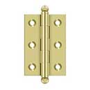 Deltana [CH2517U3] Solid Brass Cabinet Door Butt Hinge - Ball Tip - Square Corner - Polished Brass Finish - Pair - 2 1/2&quot; H x 1 11/16&quot; W