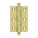 Deltana [CH2517U3] Solid Brass Cabinet Door Butt Hinge - Ball Tip - Square Corner - Polished Brass Finish - Pair - 2 1/2&quot; H x 1 11/16&quot; W