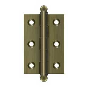 Deltana [CH2517U5] Solid Brass Cabinet Door Butt Hinge - Ball Tip - Square Corner - Antique Brass Finish - Pair - 2 1/2" H x 1 11/16" W