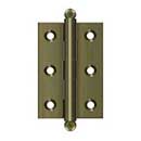 Deltana [CH2517U5] Solid Brass Cabinet Door Butt Hinge - Ball Tip - Square Corner - Antique Brass Finish - Pair - 2 1/2" H x 1 11/16" W