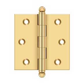 Deltana [CH2525CR003] Solid Brass Cabinet Door Butt Hinge - Ball Tip - Square Corner - Polished Brass (PVD) Finish - Pair - 2 1/2" H x 2 1/2" W