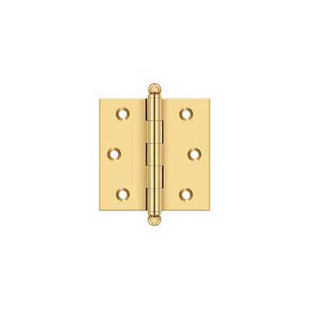 Deltana [CH2525CR003] Solid Brass Cabinet Door Butt Hinge - Ball Tip - Square Corner - Polished Brass (PVD) Finish - Pair - 2 1/2&quot; H x 2 1/2&quot; W