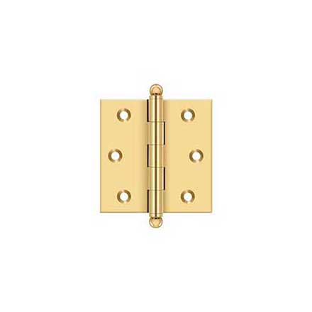 Deltana [CH2525CR003] Solid Brass Cabinet Door Butt Hinge - Ball Tip - Square Corner - Polished Brass (PVD) Finish - Pair - 2 1/2&quot; H x 2 1/2&quot; W