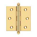 Deltana [CH2525CR003] Solid Brass Cabinet Door Butt Hinge - Ball Tip - Square Corner - Polished Brass (PVD) Finish - Pair - 2 1/2" H x 2 1/2" W