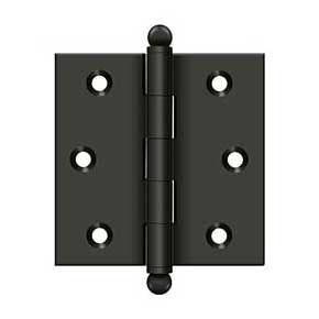 Deltana [CH2525U10B] Solid Brass Cabinet Door Butt Hinge - Ball Tip - Square Corner - Oil Rubbed Bronze Finish - Pair - 2 1/2" H x 2 1/2" W