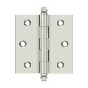 Deltana [CH2525U14] Solid Brass Cabinet Door Butt Hinge - Ball Tip - Square Corner - Polished Nickel Finish - Pair - 2 1/2" H x 2 1/2" W