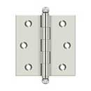 Deltana [CH2525U14] Solid Brass Cabinet Door Butt Hinge - Ball Tip - Square Corner - Polished Nickel Finish - Pair - 2 1/2&quot; H x 2 1/2&quot; W