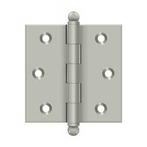 Deltana [CH2525U15] Solid Brass Cabinet Door Butt Hinge - Ball Tip - Square Corner - Brushed Nickel Finish - Pair - 2 1/2" H x 2 1/2" W