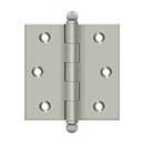 Deltana [CH2525U15] Solid Brass Cabinet Door Butt Hinge - Ball Tip - Square Corner - Brushed Nickel Finish - Pair - 2 1/2" H x 2 1/2" W