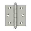 Deltana [CH2525U15] Solid Brass Cabinet Door Butt Hinge - Ball Tip - Square Corner - Brushed Nickel Finish - Pair - 2 1/2&quot; H x 2 1/2&quot; W