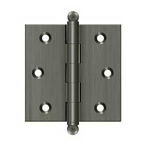 Deltana [CH2525U15A] Solid Brass Cabinet Door Butt Hinge - Ball Tip - Square Corner - Antique Nickel Finish - Pair - 2 1/2" H x 2 1/2" W