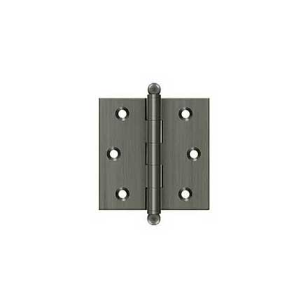 Deltana [CH2525U15A] Solid Brass Cabinet Door Butt Hinge - Ball Tip - Square Corner - Antique Nickel Finish - Pair - 2 1/2&quot; H x 2 1/2&quot; W