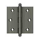 Deltana [CH2525U15A] Solid Brass Cabinet Door Butt Hinge - Ball Tip - Square Corner - Antique Nickel Finish - Pair - 2 1/2" H x 2 1/2" W