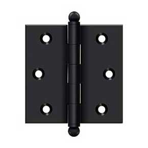 Deltana [CH2525U19] Solid Brass Cabinet Door Butt Hinge - Ball Tip - Square Corner - Paint Black Finish - Pair - 2 1/2" H x 2 1/2" W