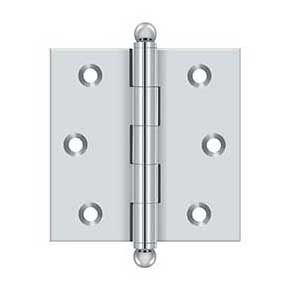 Deltana [CH2525U26] Solid Brass Cabinet Door Butt Hinge - Ball Tip - Square Corner - Polished Chrome Finish - Pair - 2 1/2" H x 2 1/2" W