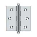 Deltana [CH2525U26] Solid Brass Cabinet Door Butt Hinge - Ball Tip - Square Corner - Polished Chrome Finish - Pair - 2 1/2&quot; H x 2 1/2&quot; W