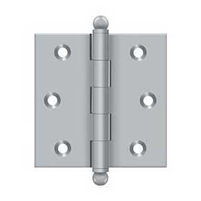 Deltana [CH2525U26D] Solid Brass Cabinet Door Butt Hinge - Ball Tip - Square Corner - Brushed Chrome Finish - Pair - 2 1/2" H x 2 1/2" W