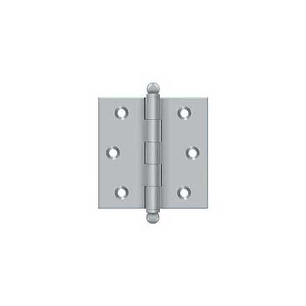 Deltana [CH2525U26D] Solid Brass Cabinet Door Butt Hinge - Ball Tip - Square Corner - Brushed Chrome Finish - Pair - 2 1/2" H x 2 1/2" W