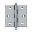 Deltana [CH2525U26D] Solid Brass Cabinet Door Butt Hinge - Ball Tip - Square Corner - Brushed Chrome Finish - Pair - 2 1/2" H x 2 1/2" W