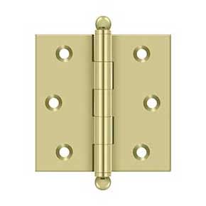 Deltana [CH2525U3-UNL] Solid Brass Cabinet Door Butt Hinge - Ball Tip - Square Corner - Polished Brass (Unlacquered) Finish - Pair - 2 1/2" H x 2 1/2" W