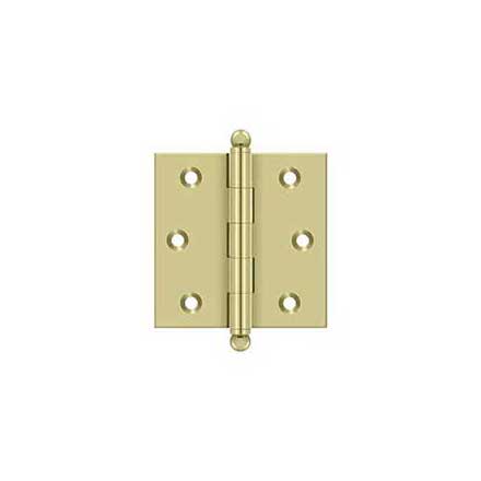 Deltana [CH2525U3-UNL] Solid Brass Cabinet Door Butt Hinge - Ball Tip - Square Corner - Polished Brass (Unlacquered) Finish - Pair - 2 1/2" H x 2 1/2" W