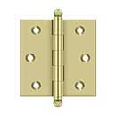 Deltana [CH2525U3-UNL] Solid Brass Cabinet Door Butt Hinge - Ball Tip - Square Corner - Polished Brass (Unlacquered) Finish - Pair - 2 1/2" H x 2 1/2" W