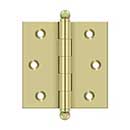 Deltana [CH2525U3-UNL] Solid Brass Cabinet Door Butt Hinge - Ball Tip - Square Corner - Polished Brass (Unlacquered) Finish - Pair - 2 1/2&quot; H x 2 1/2&quot; W