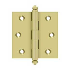 Deltana [CH2525U3] Solid Brass Cabinet Door Butt Hinge - Ball Tip - Square Corner - Polished Brass Finish - Pair - 2 1/2" H x 2 1/2" W