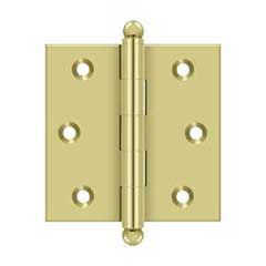 Deltana [CH2525U3] Solid Brass Cabinet Door Butt Hinge - Ball Tip - Square Corner - Polished Brass Finish - Pair - 2 1/2&quot; H x 2 1/2&quot; W